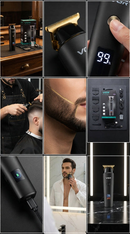 Recortadora de barba y cabello profesional Lyxo VGR V-937 negra con pantalla LED, cuchillas doradas y accesorios