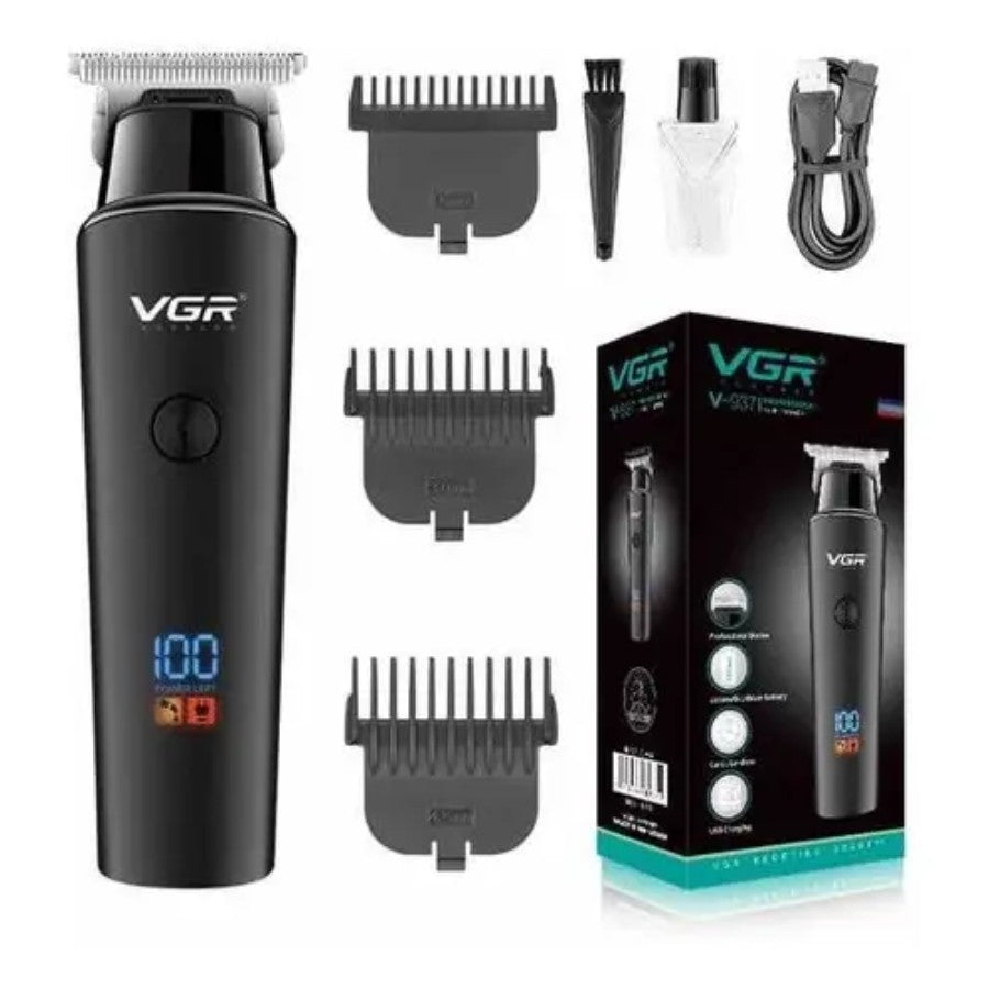 Recortadora de barba y cabello profesional Lyxo VGR V-937 negra con pantalla LED, peines guía y accesorios de carga